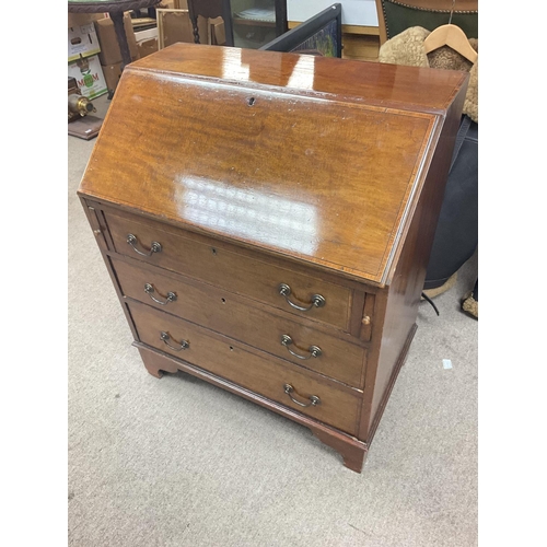 1573 - An Edwardian Mahogany inlaid three drawer Bureau, 46x76x90cm. Postage category NO RESERVE