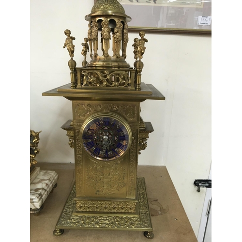 1620 - WITHDRAWN -  A Victorian brass Tower clock of classical design the engraved case inset with a enamel... 