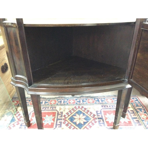 1645 - A glass fronted corner display cabinet with two glass shelves. 167cm tall 79cm wide 54cm deep