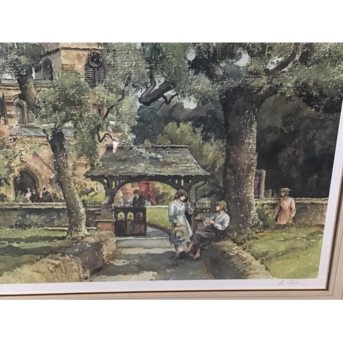 1822 - A framed pastel and print of a church party entrance. 78x63cm . Postage D