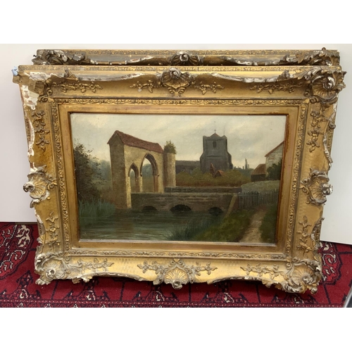 1826 - A Roland Knight, 2 signed oils on canvas of Chingford Old Church and Abbey gate, Waltham 63cm x 52cm... 