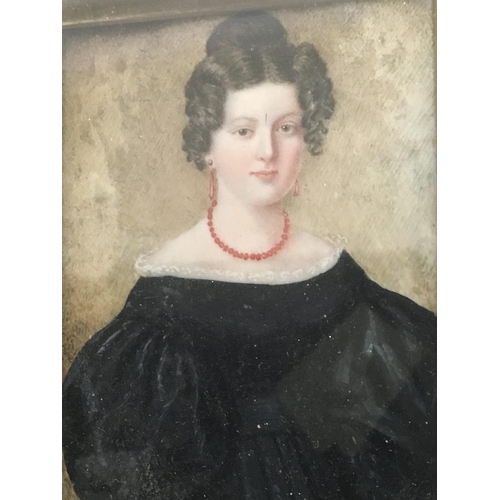 1827 - A Victorian Rosewood framed portrait miniature of a young lady with black dress. 8x7cm