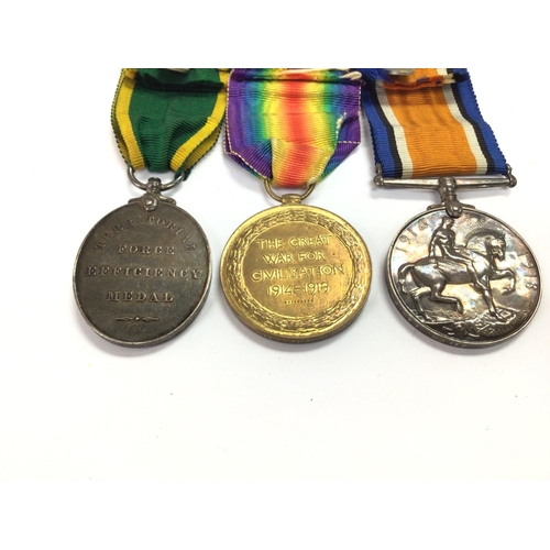 1927 - Three First World War medals 351079 C SJT HJ Baileys LAN FUS TA efficiency medal. Postage B