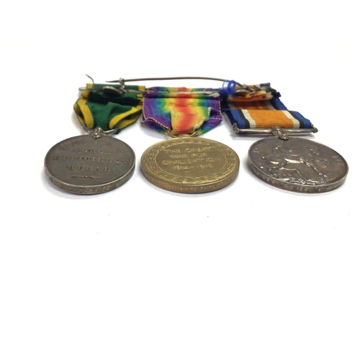 1927 - Three First World War medals 351079 C SJT HJ Baileys LAN FUS TA efficiency medal. Postage B