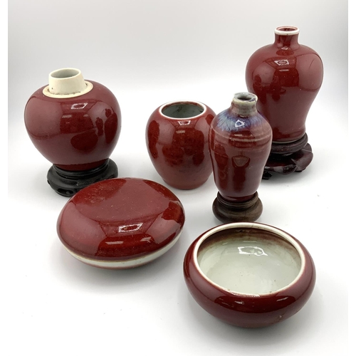 906 - 6 small Chinese porcelain items each with an Oxblood red glaze. (D)