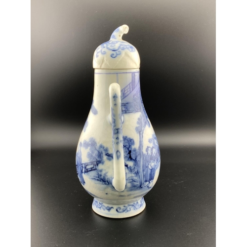 926 - A Chinese blue and white porcelain teapot with a water dropper style spout, underglazes flower mark ... 