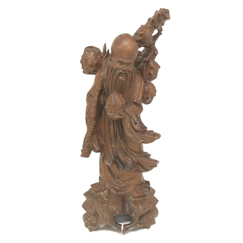 945 - Vintage carved oriental figure of Shou Lao the god of longevity, 37cm tall. Postage category B