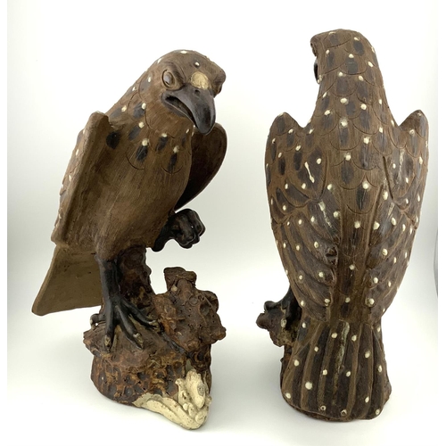 948 - A Pair of Early Chinese Shek-Wan Pottery figures of eagles, C.1900. H,23cm (D).