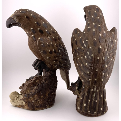 948 - A Pair of Early Chinese Shek-Wan Pottery figures of eagles, C.1900. H,23cm (D).