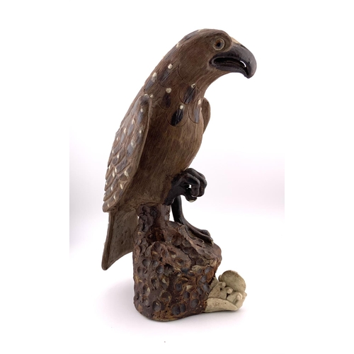 948 - A Pair of Early Chinese Shek-Wan Pottery figures of eagles, C.1900. H,23cm (D).