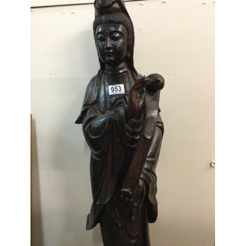 953 - WITHDRAWN -  A large Chinese root carving in he form of Quan Yin . 90 cm