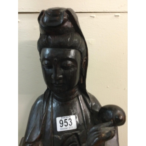 953 - WITHDRAWN -  A large Chinese root carving in he form of Quan Yin . 90 cm