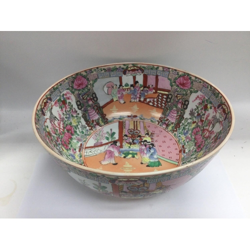 965 - A box of Oriental ceramics comprising a large famille rose bowl, approx diameter 35.5cm, a ginger ja... 