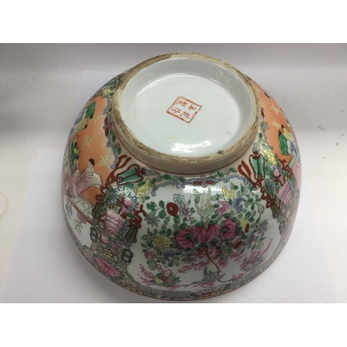 965 - A box of Oriental ceramics comprising a large famille rose bowl, approx diameter 35.5cm, a ginger ja... 