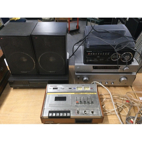 1127 - A collection of vintage hi fi equipment comprising a Technics CD player and speakers, Sony TAFE370 a... 