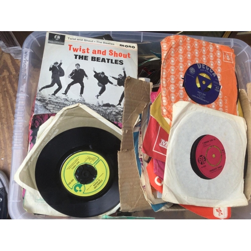 126 - A box of 7inch singles and EPs by artists from the 1960s inwards including Elvis Presley, The Beatle... 