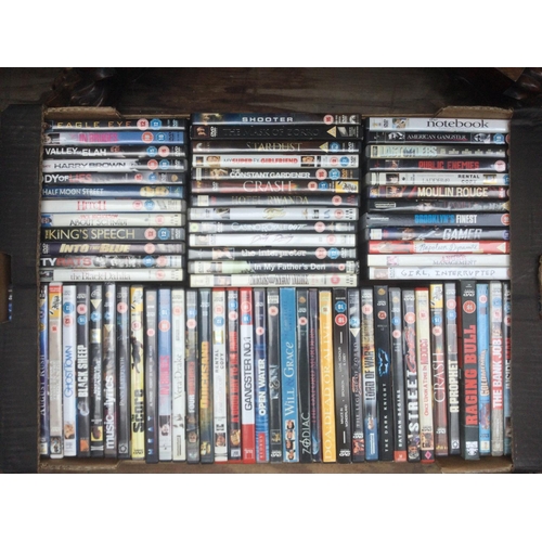 179 - Five boxes of DVDs and BluRays comprising various feature films and TV series.