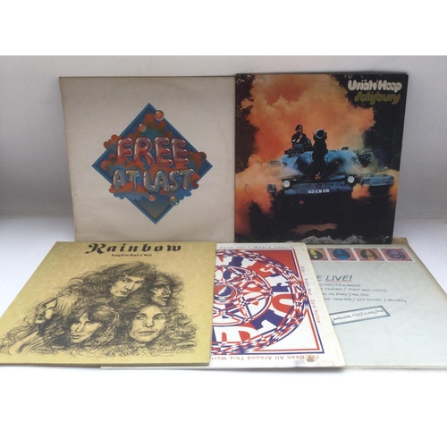 61 - Five rock LPs by various artists including Uriah Heep, Free, Rainbow and The Grateful Dead.