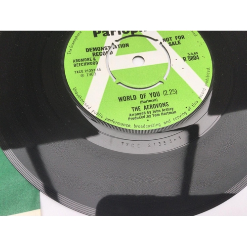 89 - A 7inch demonstration disc of 'World Of You' by The Aerovons with original Parlophone paper sleeve. ... 