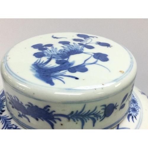 1127 - A 19th century Chinese blue and white ginger tea jar decorated with birds and flowers. Approximately... 