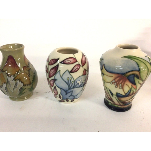 1240 - A collection of three small Moorcroft vases. Largest is approximately 10cm tall by 8cm wide. Postage... 