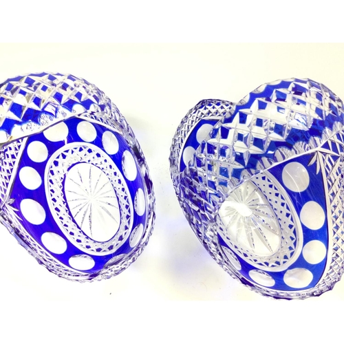 1285 - A pair of blue cut glass baskets , postage category D