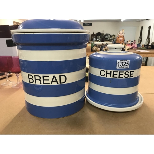 1325 - A Collection of Cornish blue ware including TG Green various jars an d covers together with bread bi... 