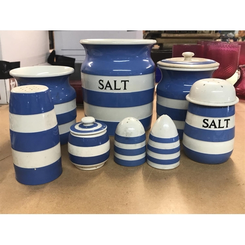 1325 - A Collection of Cornish blue ware including TG Green various jars an d covers together with bread bi... 