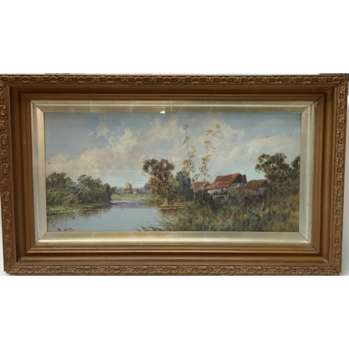 1716 - A gilt framed and glazed oil on board painting signed W.Lewis. 75cm x 44.5cm- NO RESERVE