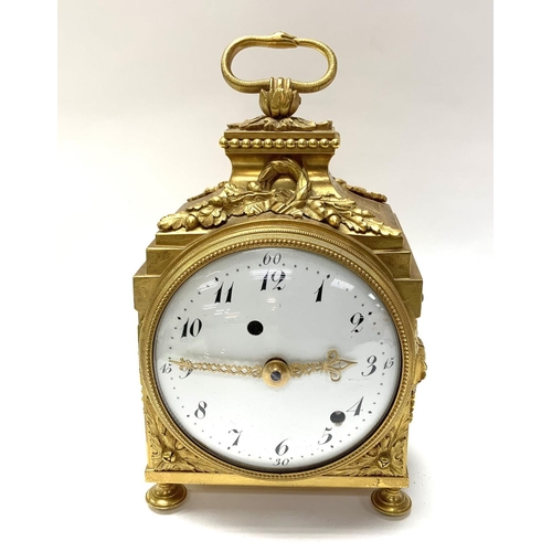 901 - A 19thC French Gilt bronze Pendule D'Officer carriage clock, 18cm x 14cm x 10cm. (D)