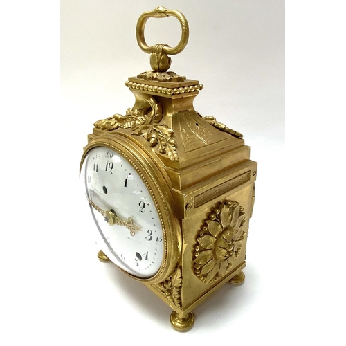 901 - A 19thC French Gilt bronze Pendule D'Officer carriage clock, 18cm x 14cm x 10cm. (D)