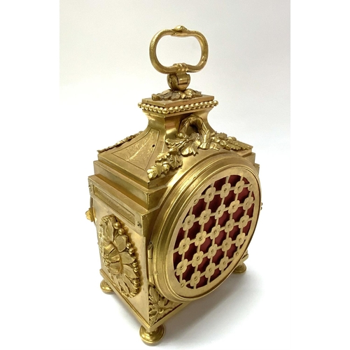 901 - A 19thC French Gilt bronze Pendule D'Officer carriage clock, 18cm x 14cm x 10cm. (D)