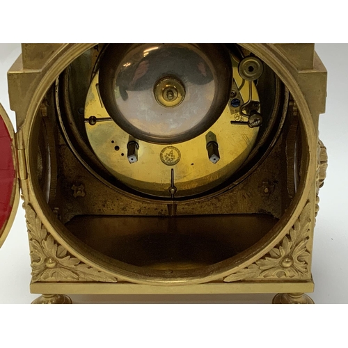 901 - A 19thC French Gilt bronze Pendule D'Officer carriage clock, 18cm x 14cm x 10cm. (D)