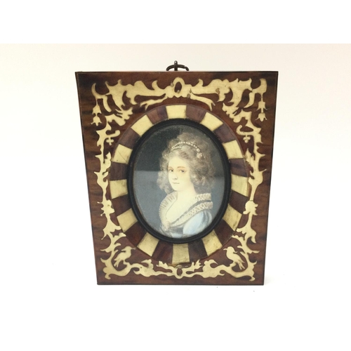 910 - A framed and inlaid decorated miniature, dimensions 12x15cm. Postage category B