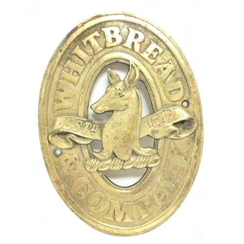 920 - Heavy brass raised plaque of Whitbread and company with deers head, postage category B