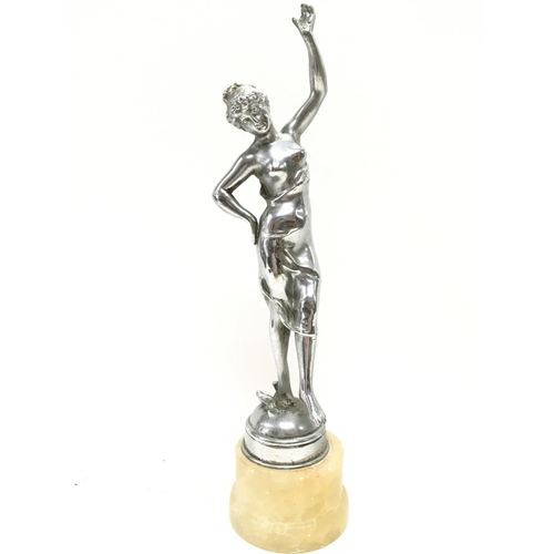 922 - A chrome art deco figure of a dancing woman on an onyx base , 34cm tall. postage category C