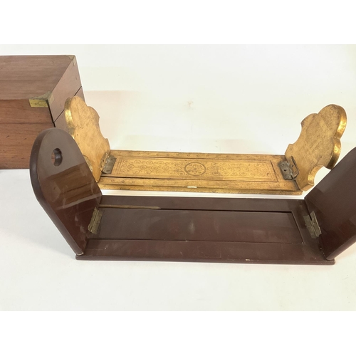 941 - A writing box with ink well and key. Also includes two vintage bookends. Postage B