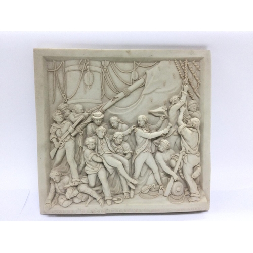 943 - An unglazed composite plaque of the death of Lord Admiral Nelson, approx 35cm x 33cm. Shipping categ... 