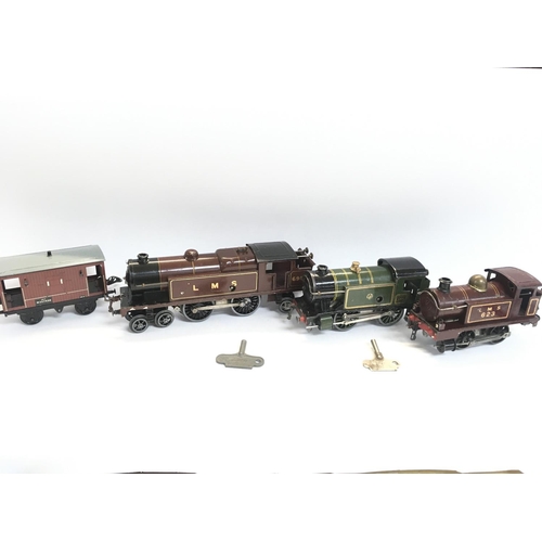 168 - 3 X Hornby 0 Gauge Locomotives With 2 Keys and a Wagon.