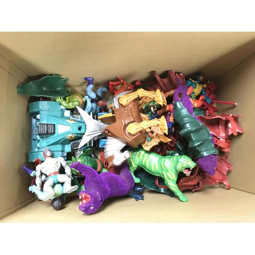 18 - A Box Containing Boxed He-Man Revelation Figures and a Collection of Vintage Playworn figures Etc.