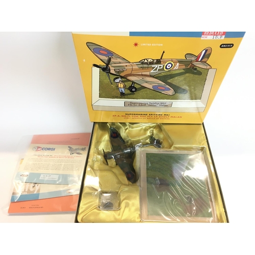 182 - 4 Boxed Corgi 50th Anniversary Aircraft. Including a Hawker Hurricane. Spitfire. Mustang and a Messe... 