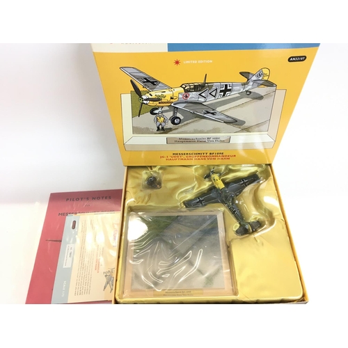 182 - 4 Boxed Corgi 50th Anniversary Aircraft. Including a Hawker Hurricane. Spitfire. Mustang and a Messe... 