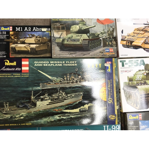 191 - A Box Containing a Collection of Various Model Kits Including Ships. Tanks etc.