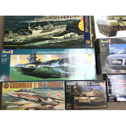 191 - A Box Containing a Collection of Various Model Kits Including Ships. Tanks etc.