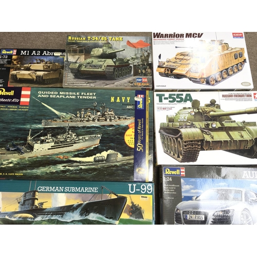 191 - A Box Containing a Collection of Various Model Kits Including Ships. Tanks etc.