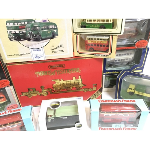 223 - A Box Containing Various Boxed Diecast Including Matchbox. Gilbow Railway. Exclusive First Editions.... 