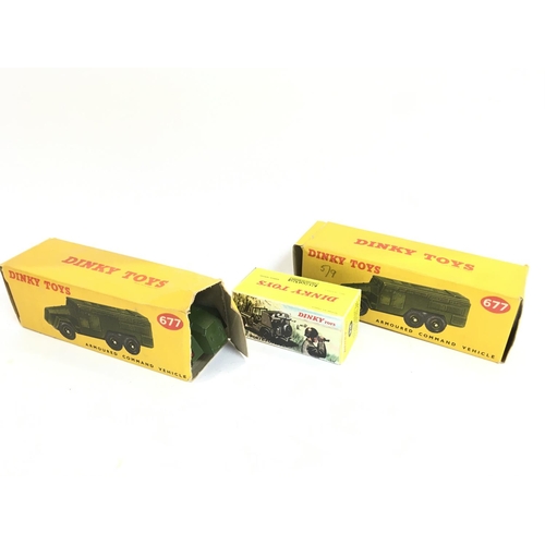 237 - 2 X Boxed Dinky Armoured Command Vehicles. #677. And a Rocket Carrier Jeep in Repro Box. #828.