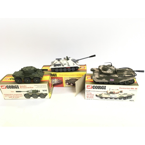 241 - 3 X Boxed Corgi military Vehicles. A Saladin #906 Centurion Mk,III #901 and a Russian Tank Destroyer... 