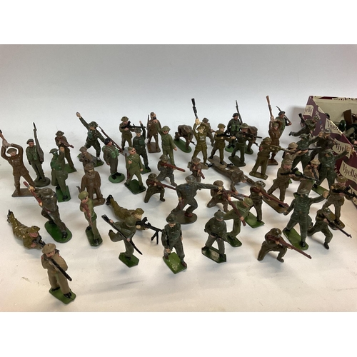 271 - A Box Containing Various Plastic and metal Toy Soldiers British WWII. Including Timpo. Britains.