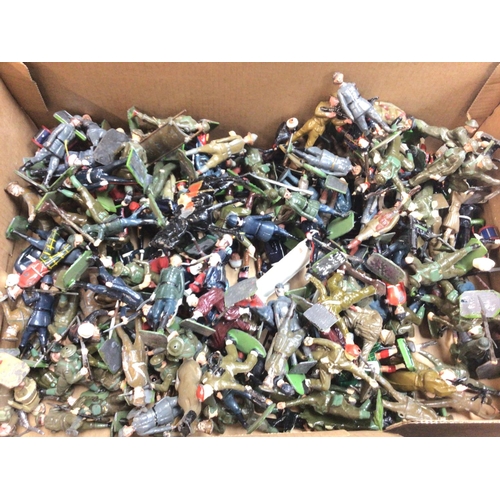 300 - A Box Containing a Large Collection of Loose Metal Soldiers. In Various States.